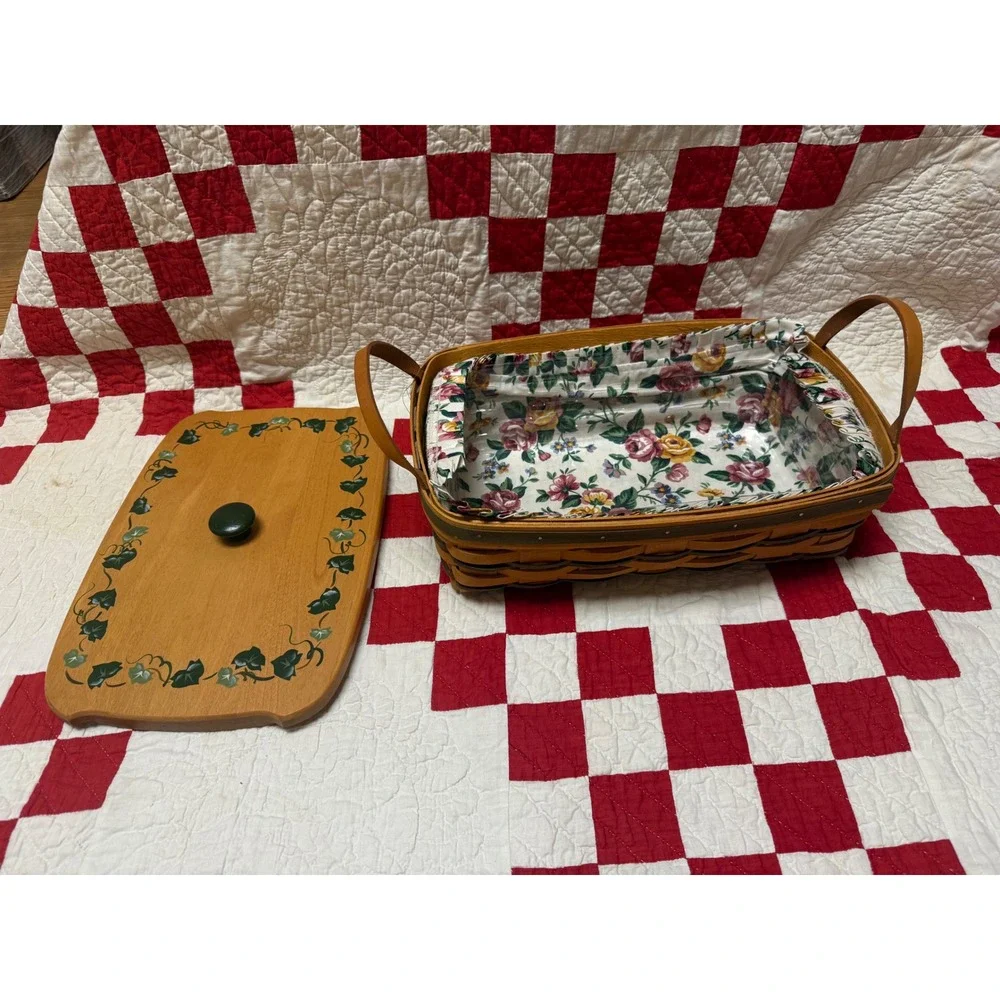 RARE !Longaberger 1997 Basket Ivy Painted Lid Floral Liner Plastic Protector